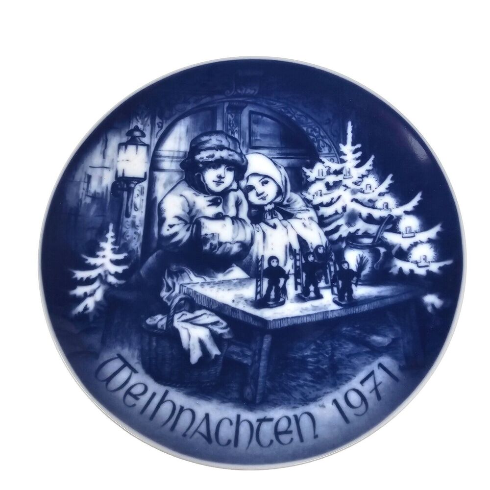 1971 BAREUTHER Christmas Plate Blue White Bavaria Germany Vtg